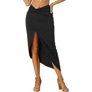 Allegra K Women's S Twist Ruched High Split Asymmetrical Boho Beach Midi Skirt